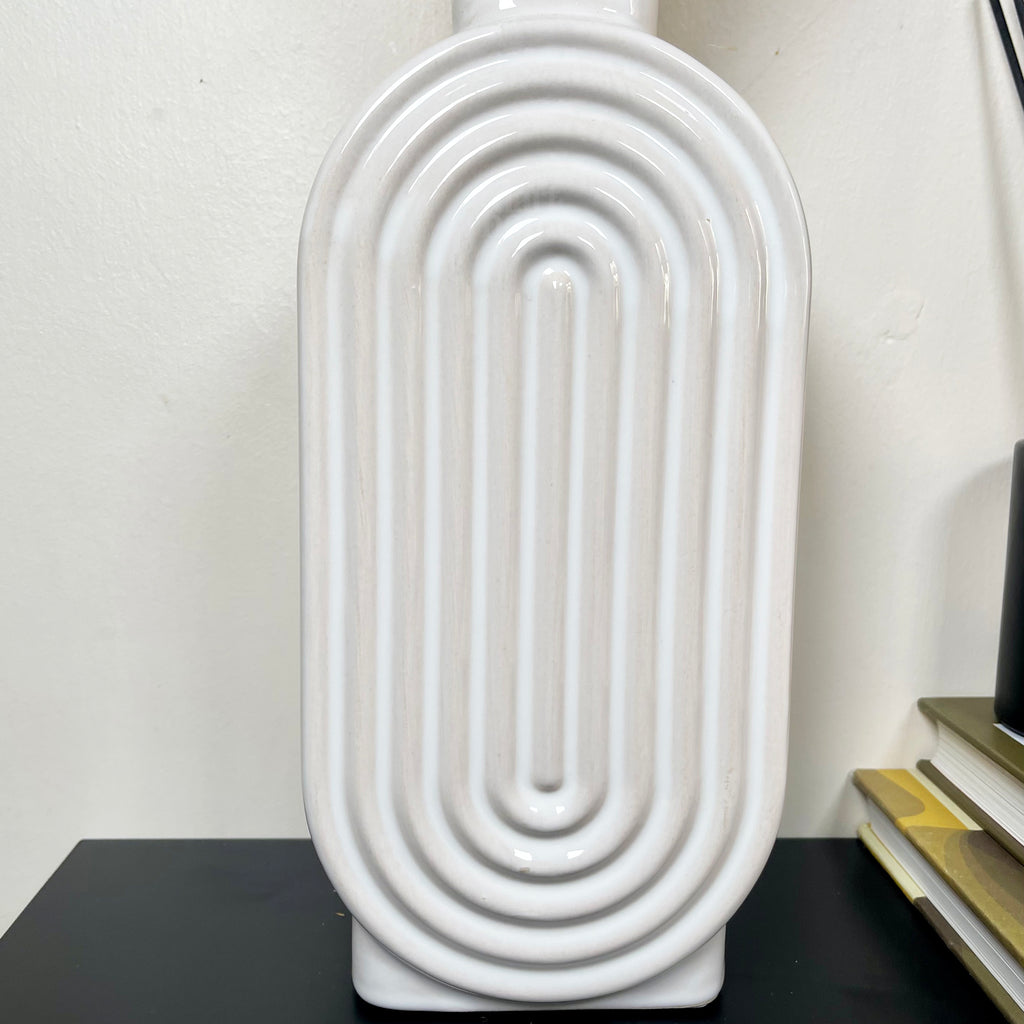 White Ribbed Oval Vase