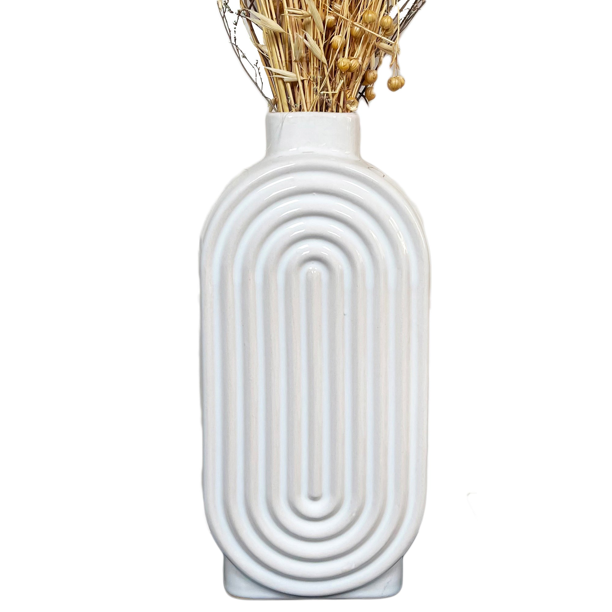 White Ribbed Oval Vase