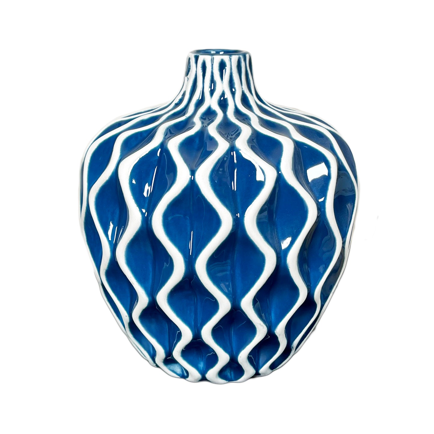 Blaue Serenity Vase mit Wellenmuster