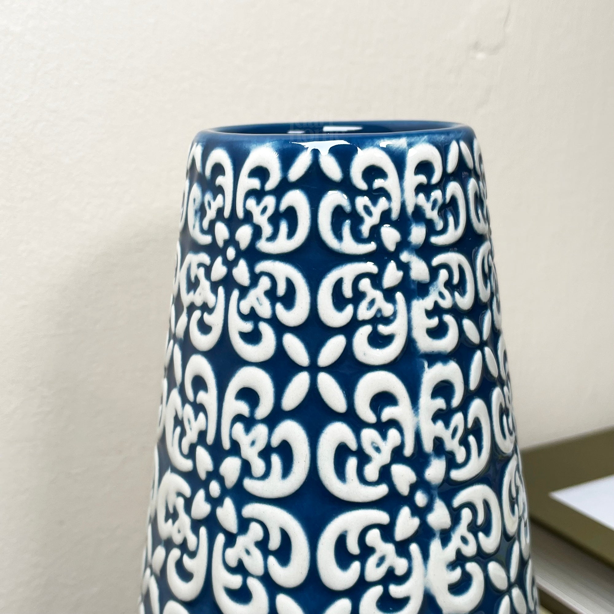Blue Embossed Oval Serenity Vase