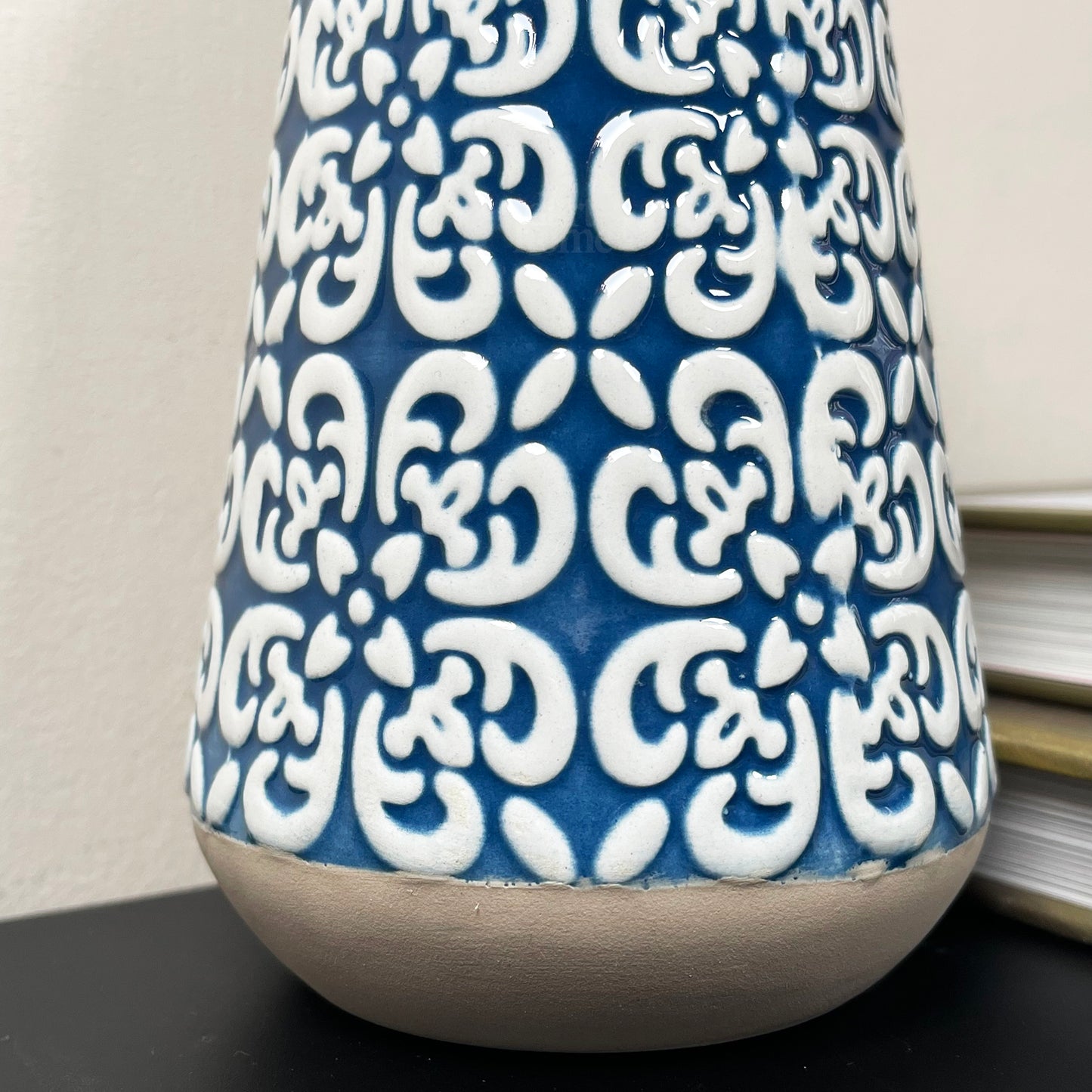 Blue Embossed Oval Serenity Vase