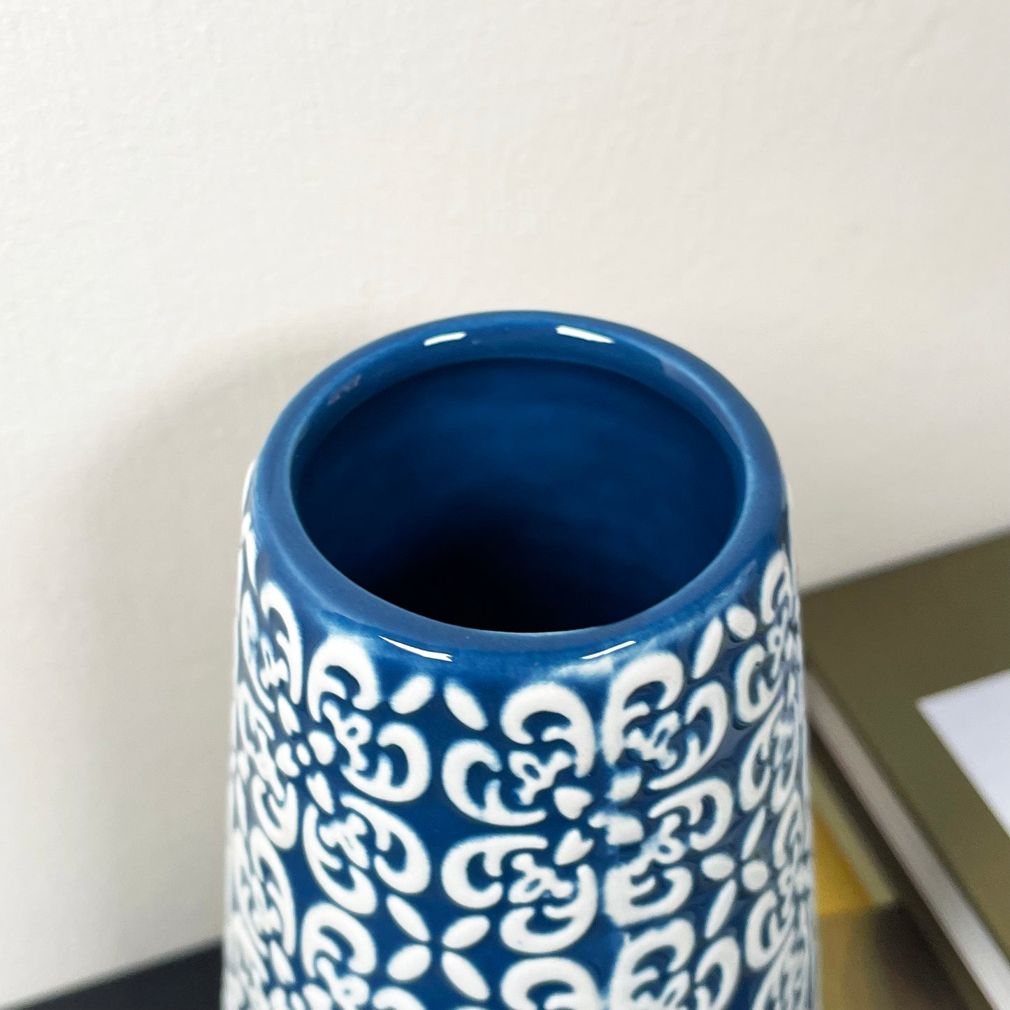 Blue Embossed Oval Serenity Vase