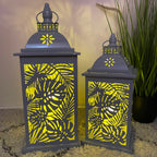 Set Of 2 LED Leaf Hurricane Lanterns