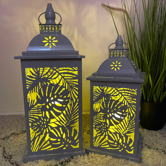 Set Of 2 LED Leaf Hurricane Lanterns