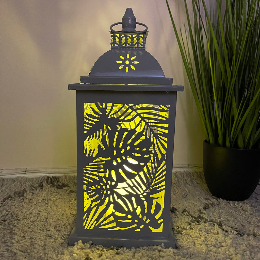 Set Of 2 LED Leaf Hurricane Lanterns