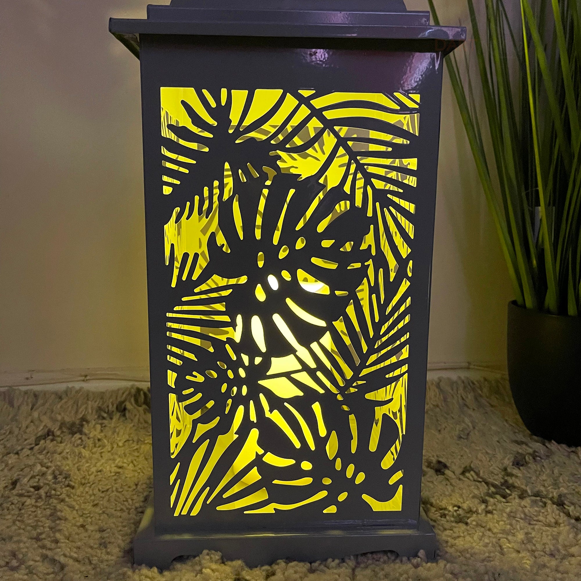 Set Of 2 LED Leaf Hurricane Lanterns