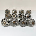 Set Of 12 Black & White Ceramic Door Knobs