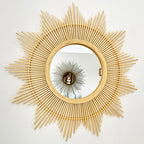 60 cm großer Sunburst-Wandspiegel aus Bambus