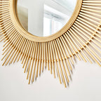 60 cm großer Sunburst-Wandspiegel aus Bambus