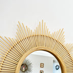 60 cm großer Sunburst-Wandspiegel aus Bambus