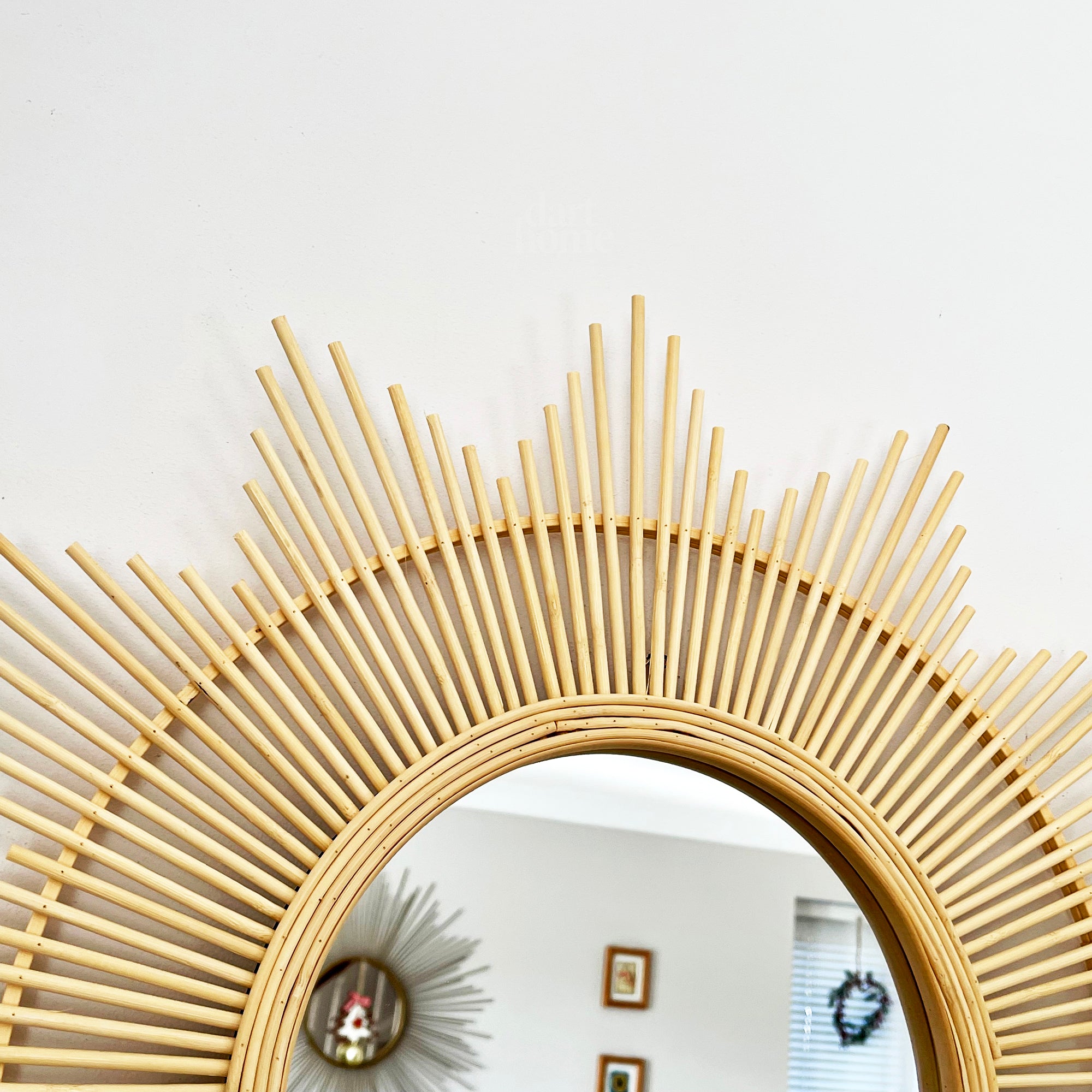 60 cm großer Sunburst-Wandspiegel aus Bambus