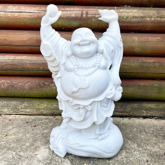 Happy Buddha Garden Ornament - White Marble Resin