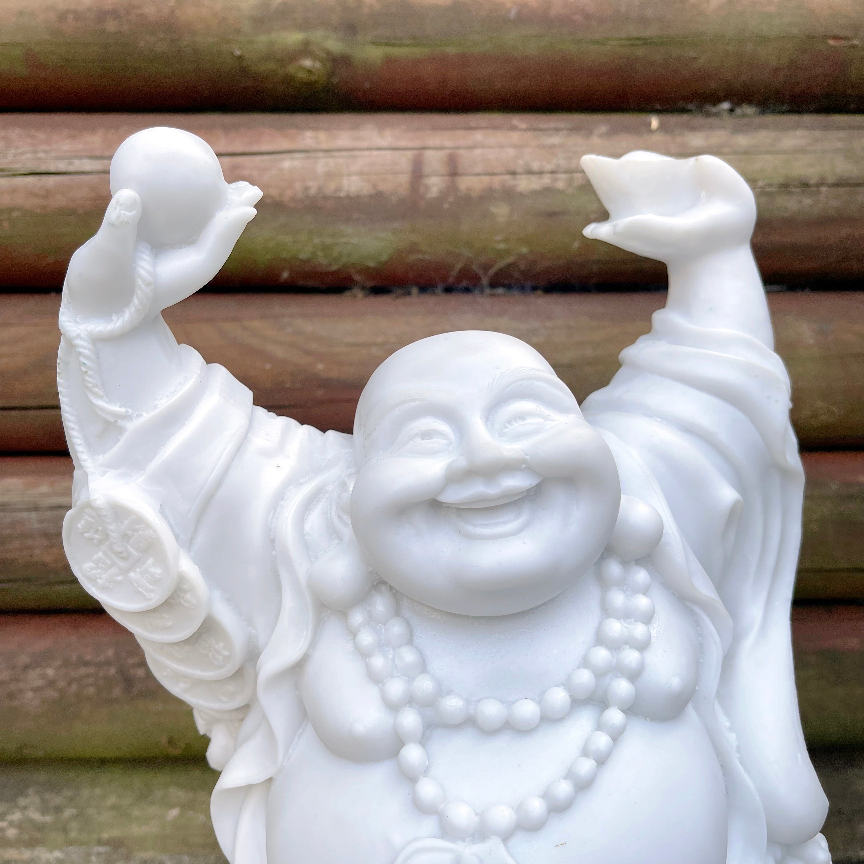 Happy Buddha Garden Ornament - White Marble Resin