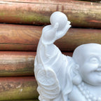 Happy Buddha Garden Ornament - White Marble Resin