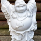Happy Buddha Garden Ornament - White Marble Resin