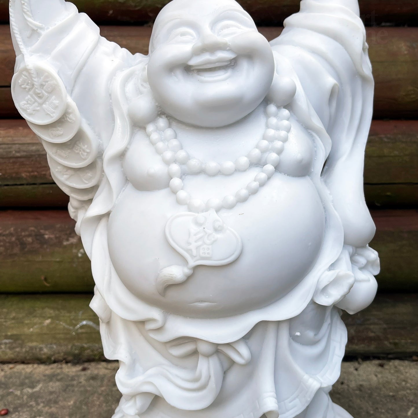 Happy Buddha Gartendekoration – weißes Marmorharz