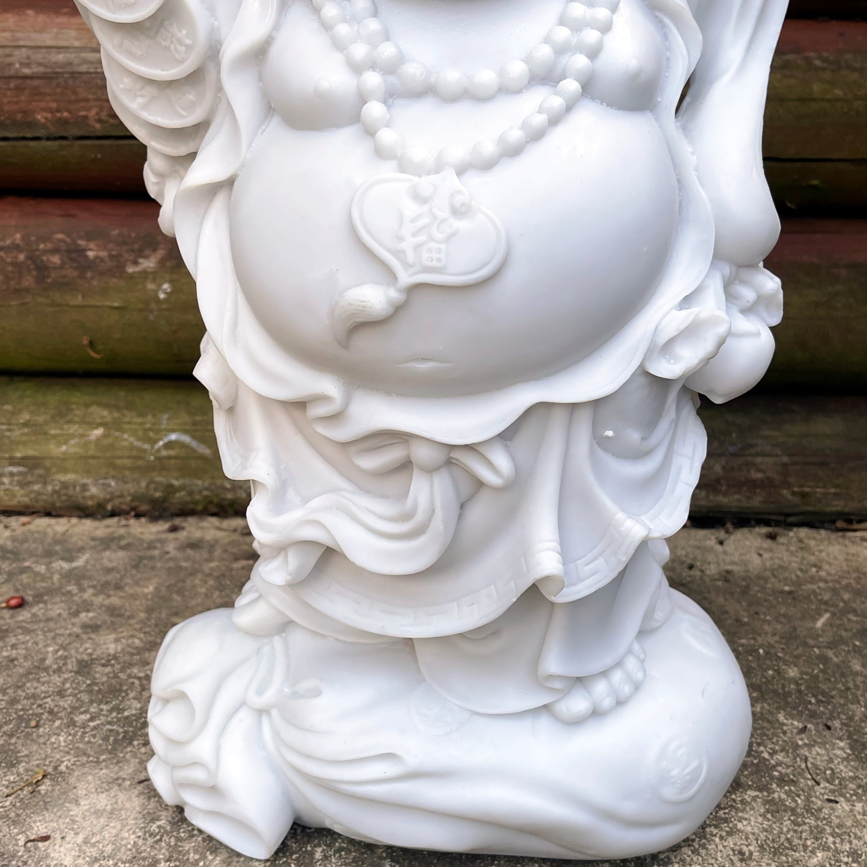 Happy Buddha Garden Ornament - White Marble Resin