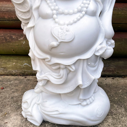 Happy Buddha Gartendekoration – weißes Marmorharz