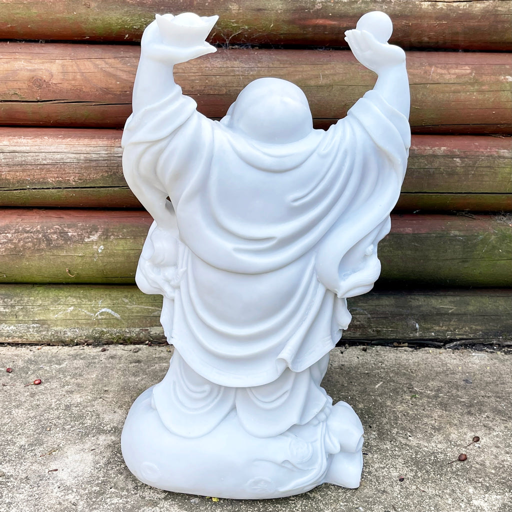 Happy Buddha Garden Ornament - White Marble Resin
