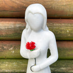 Woman With Red Rose Garden Ornament - White Marble Resin