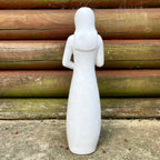 Woman With Red Rose Garden Ornament - White Marble Resin