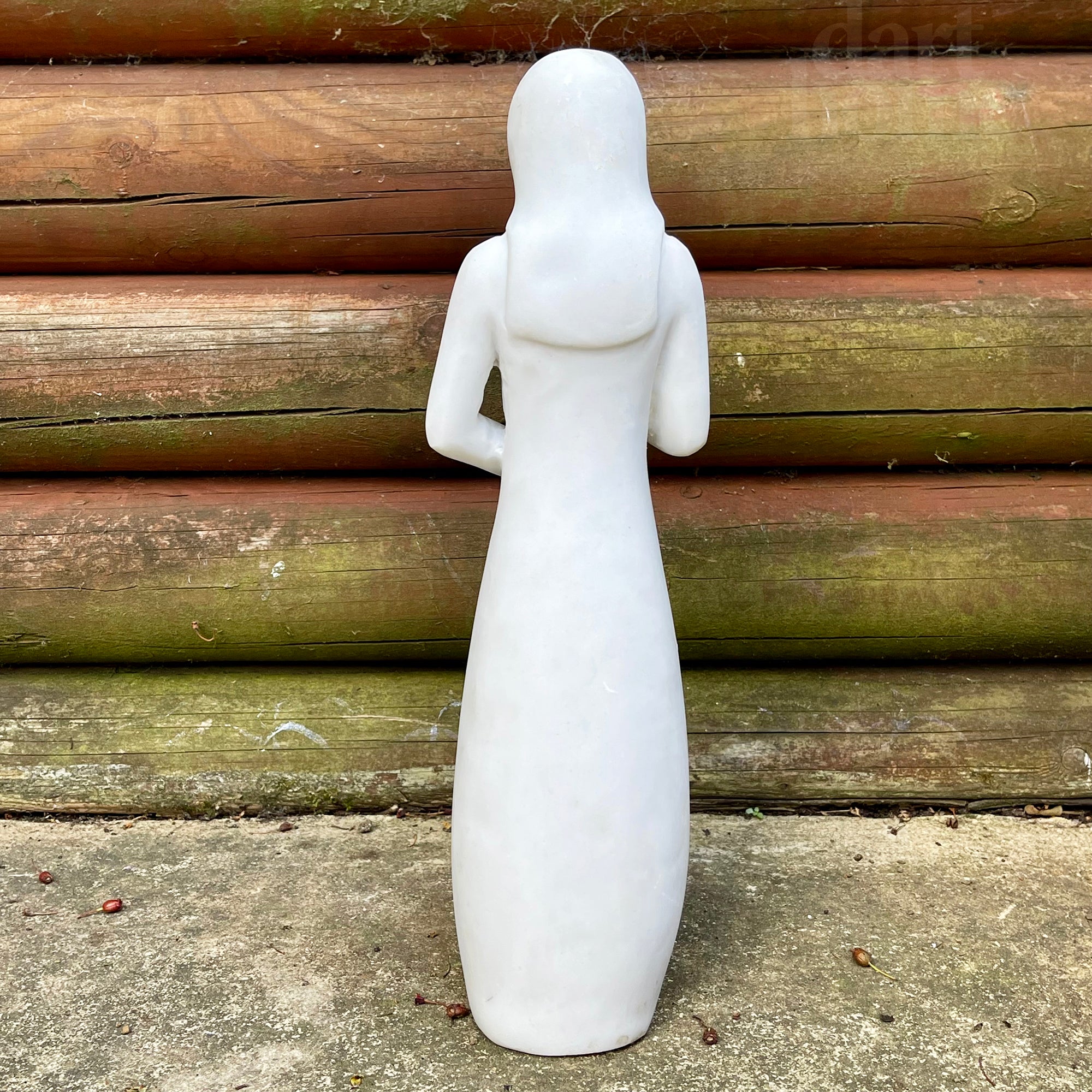 Woman With Red Rose Garden Ornament - White Marble Resin