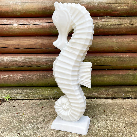 White Seahorse Garden Ornament - Marble Resin