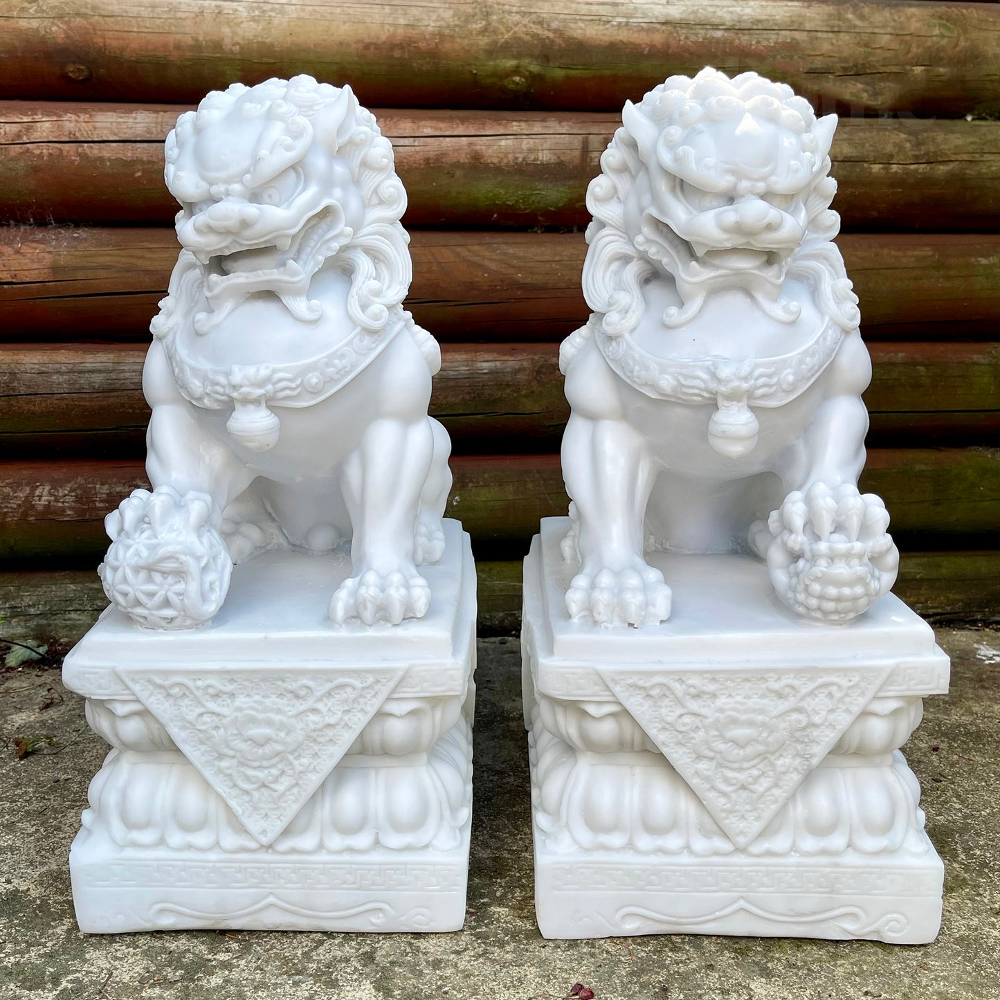 2 Piece Marble Temple Dog Statue Set