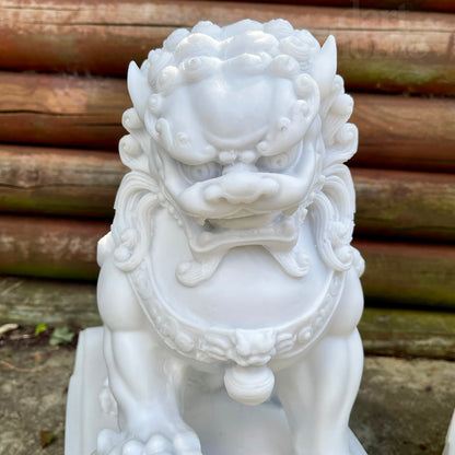 2 Piece Marble Temple Dog Statue Set