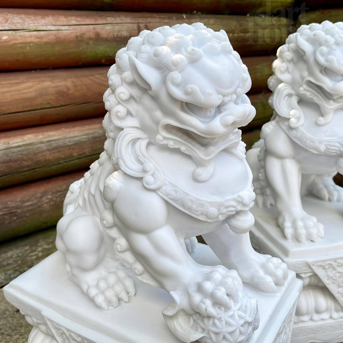 2-teiliges Tempel-Hundestatuen-Set aus Marmor