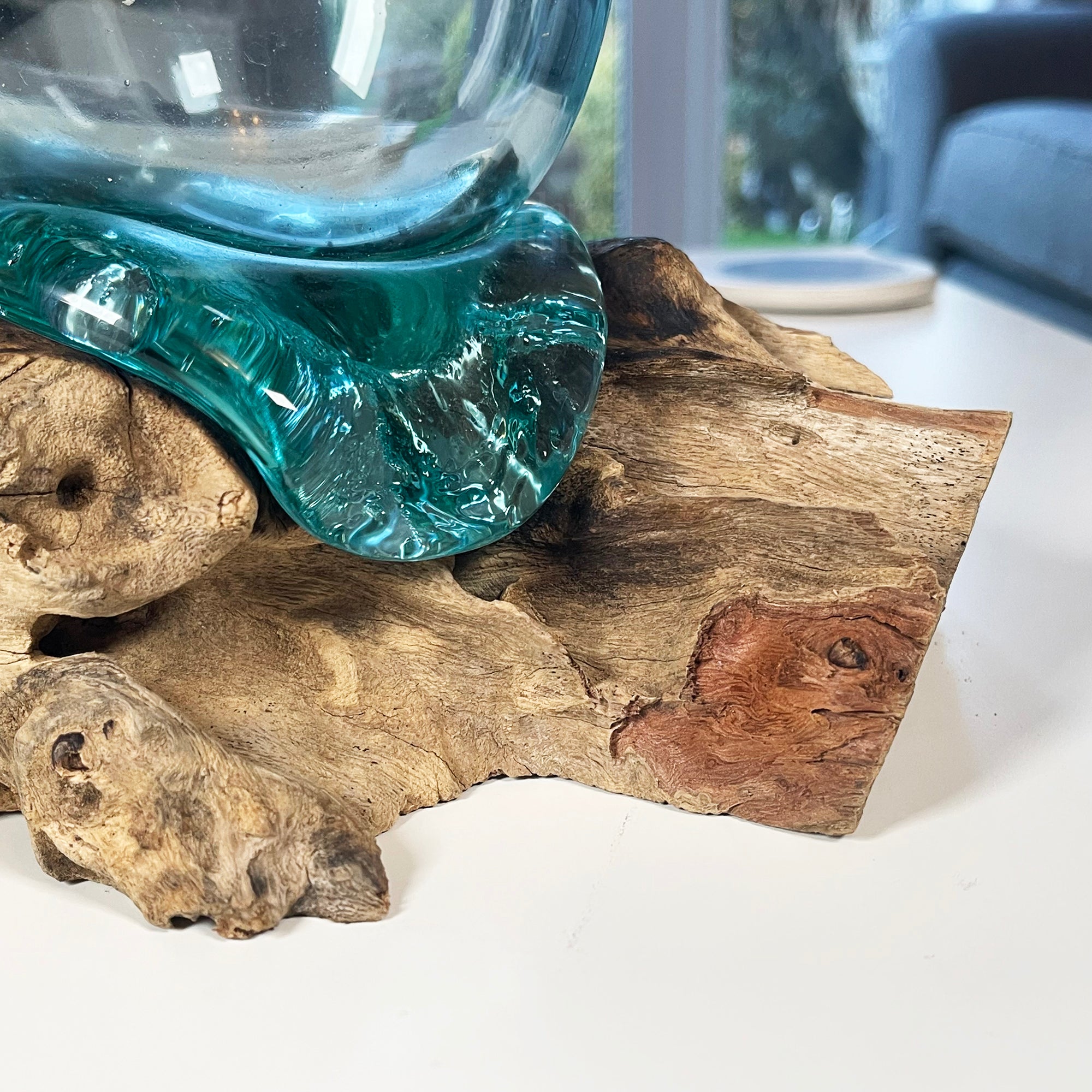 33cm Molten Glass Vase On Driftwood Stand