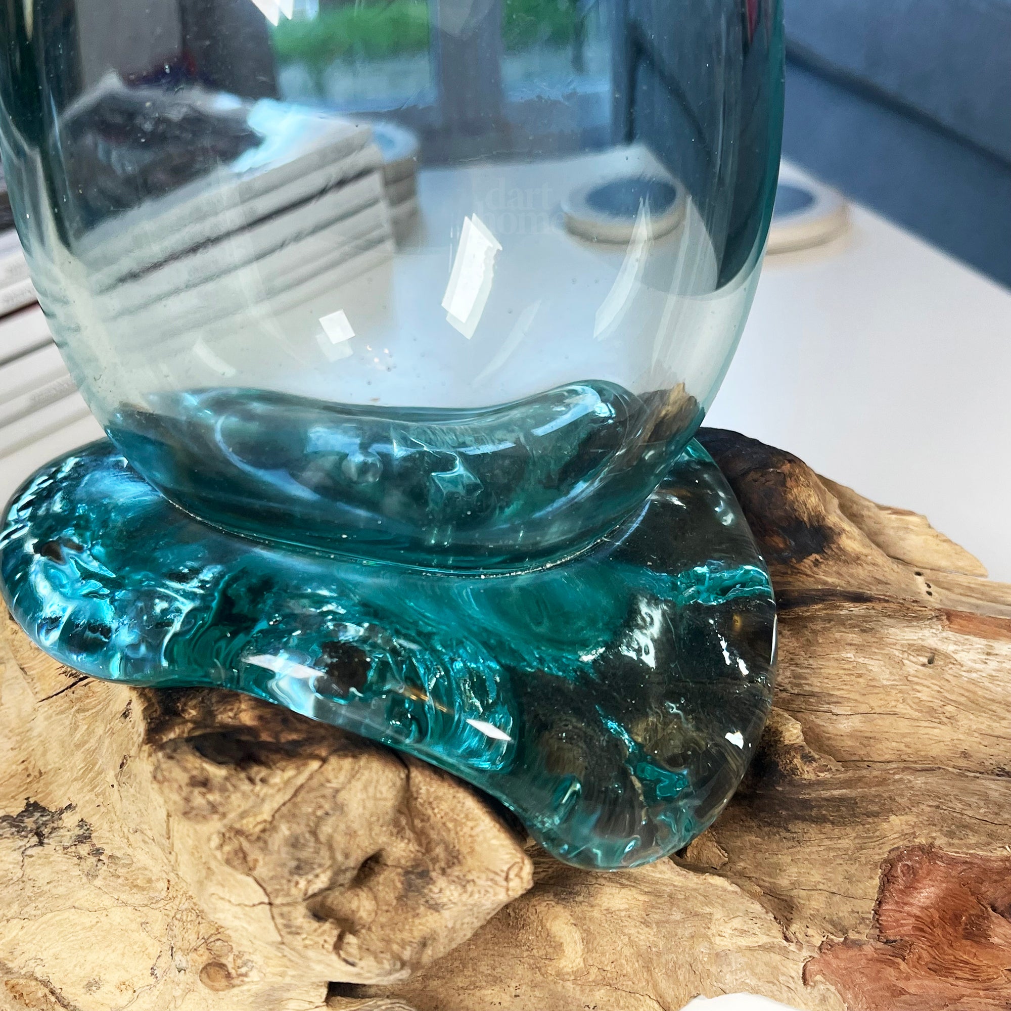33cm Molten Glass Vase On Driftwood Stand