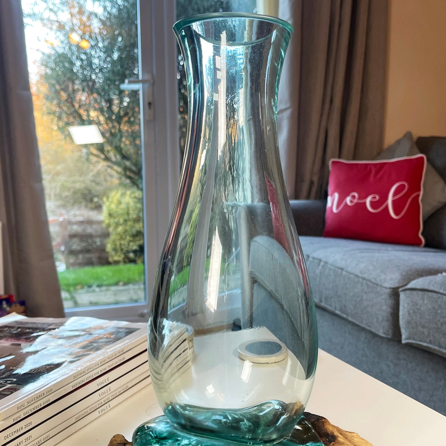 33cm Molten Glass Vase On Driftwood Stand