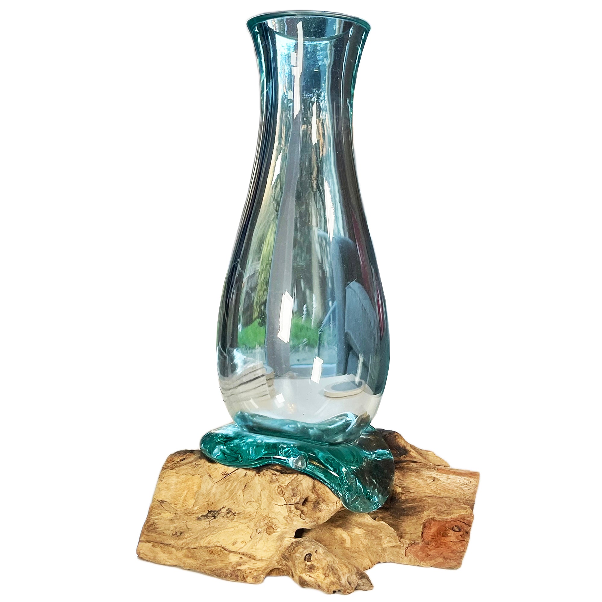 33cm Molten Glass Vase On Driftwood Stand