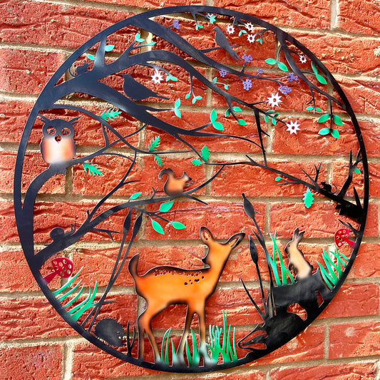 Woodland Wildlife Metal Wall Art - Coloured Finish