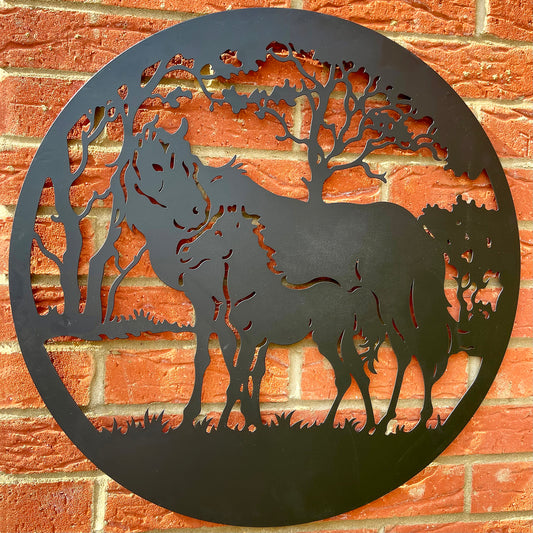 Horse And Foal Silhouette Metal Wall Art 60cm
