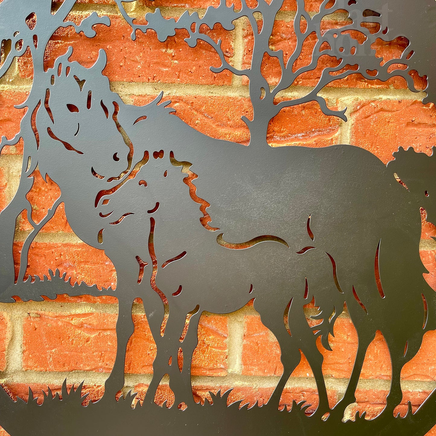 Pferde- und Fohlen-Silhouette, Metall-Wandkunst, 60 cm