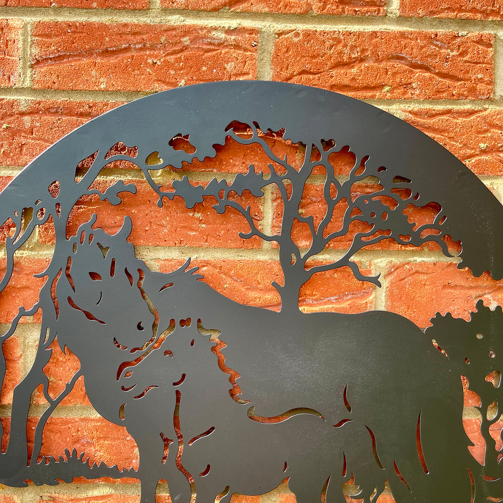 Horse And Foal Silhouette Metal Wall Art 60cm