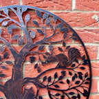 Eichhörnchen im Eichelbaum, Metall-Wandkunst – Kupfer-Finish