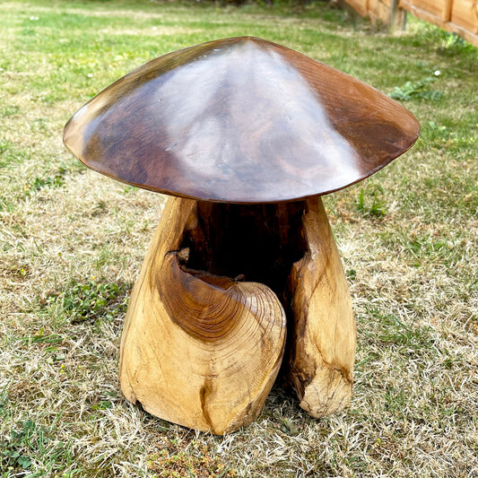 Teakwurzel-Pilz-Gartenskulptur