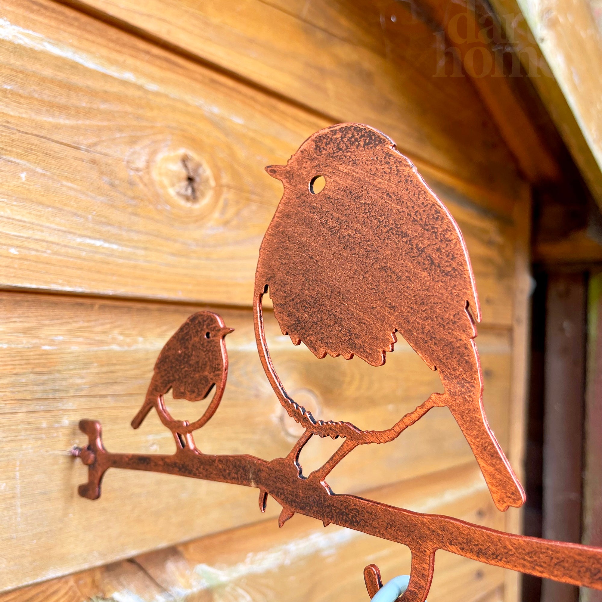 Robin & Baby Steel Bird Feeder Hanger - Copper Effect