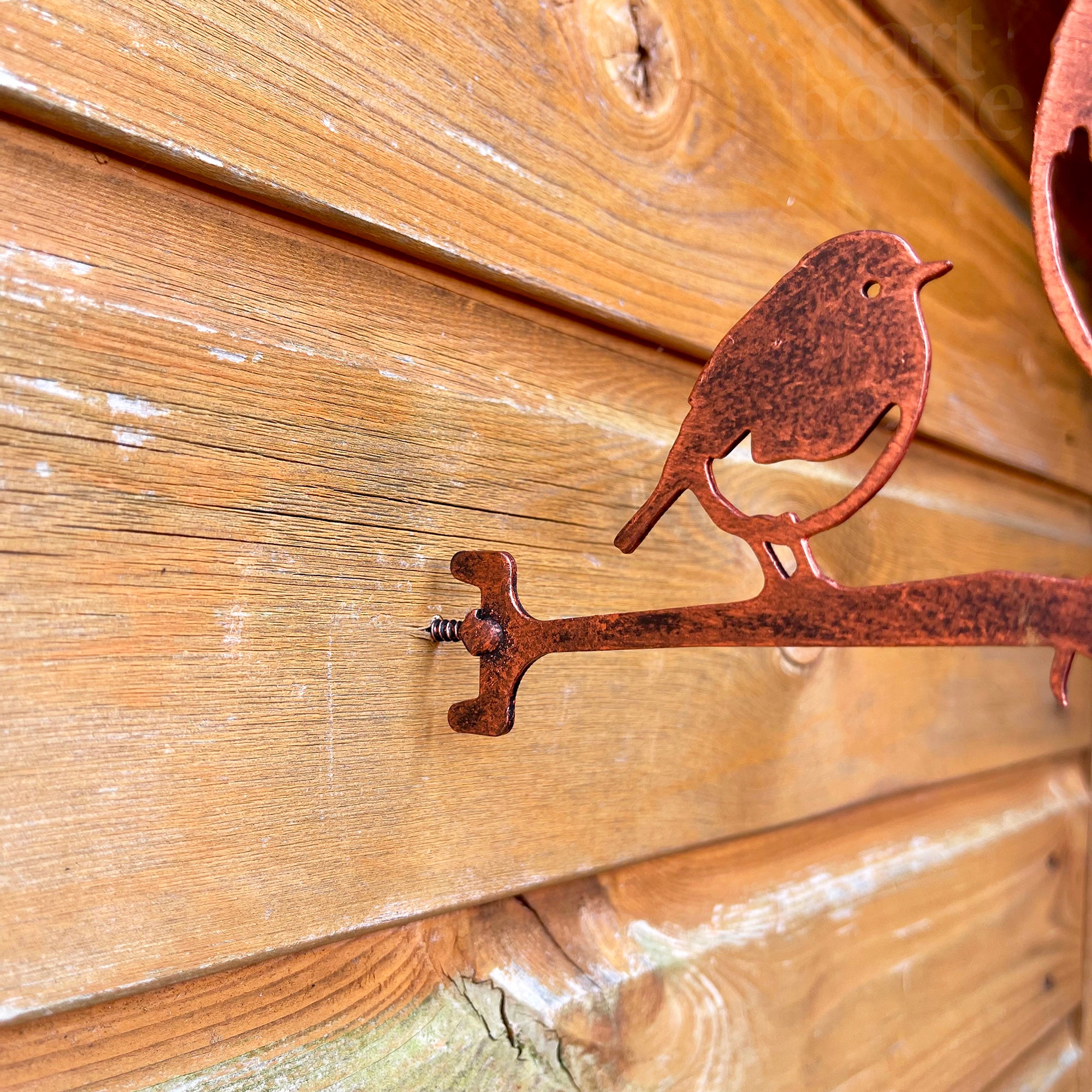 Robin & Baby Steel Bird Feeder Hanger - Copper Effect