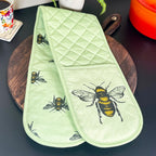 Green Cotton Summer Bees Double Oven Glove