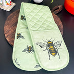 Green Cotton Summer Bees Double Oven Glove