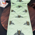 Green Cotton Summer Bees Double Oven Glove
