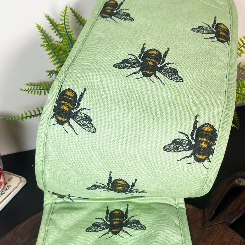 Green Cotton Summer Bees Double Oven Glove