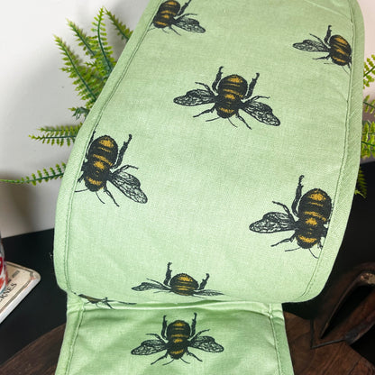 4pc Green Bees Gauntlet Glove & Tea Towel Kitchen Set