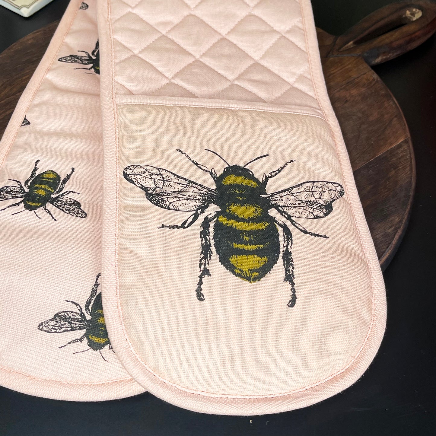 Pink Cotton Summer Bees Double Oven Glove