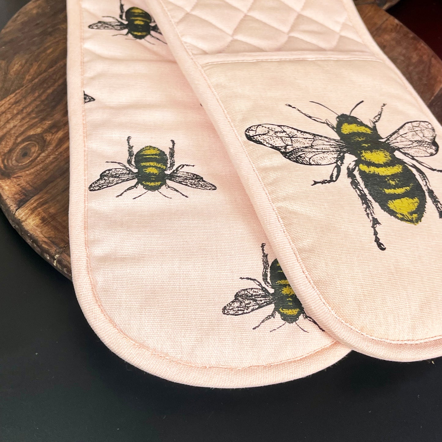 Pink Cotton Summer Bees Double Oven Glove