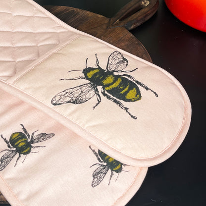 Pink Cotton Summer Bees Double Oven Glove